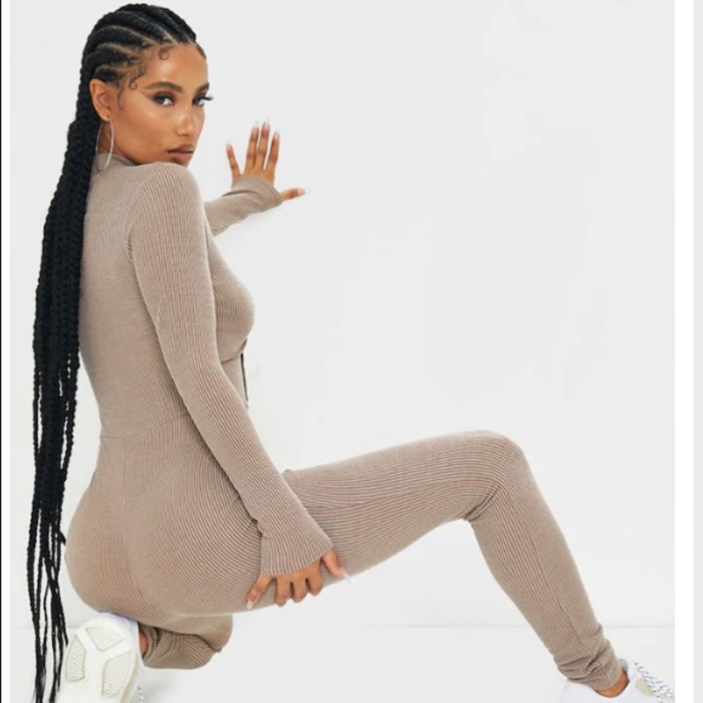 PLT Stone Soft Rib Binding Detail High Neck Jumpsuit